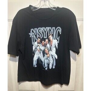 Women's Y2K NSYNC‎ Black Crop Concert T-Shirt Size Large